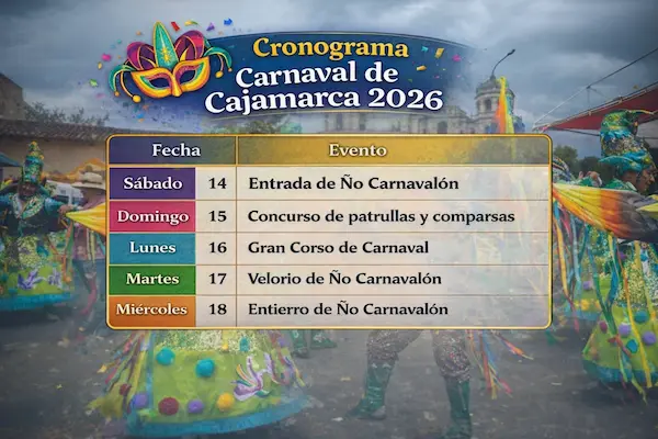 Cronograma de actividades del carnaval de Cajamarca